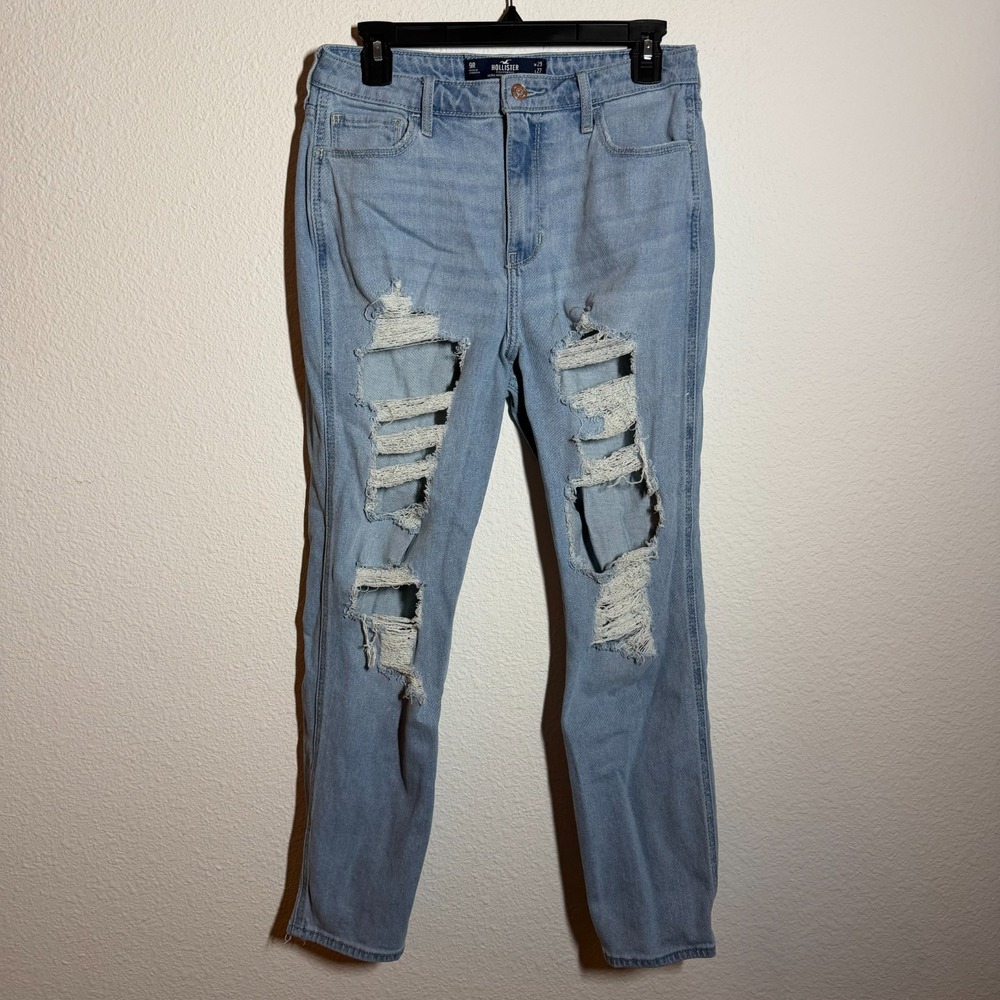 Hollister Ultra High Rise Mom Jeans Womens 9R 29x27 Blue Denim Ripped Distressed